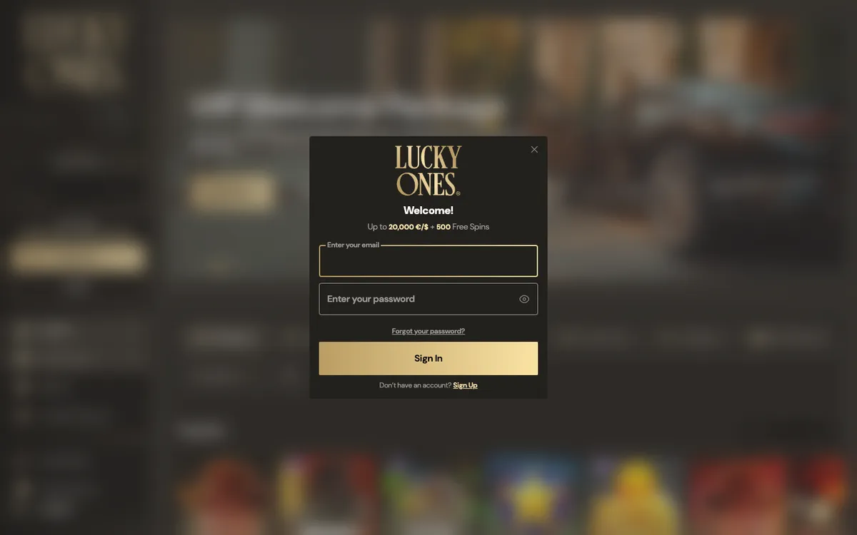 Lucky Ones Casino — Sign-up, captured from South Africa