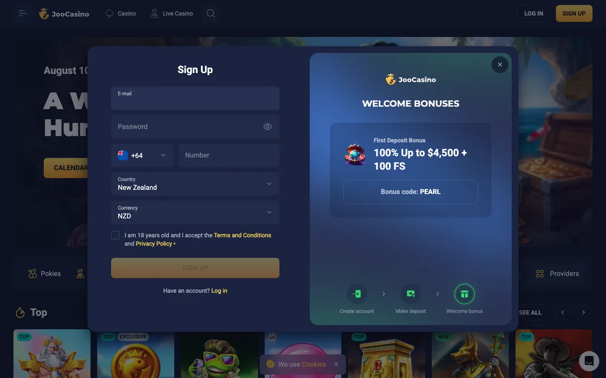 Joo Casino — Sign-up, captured from New Zealand