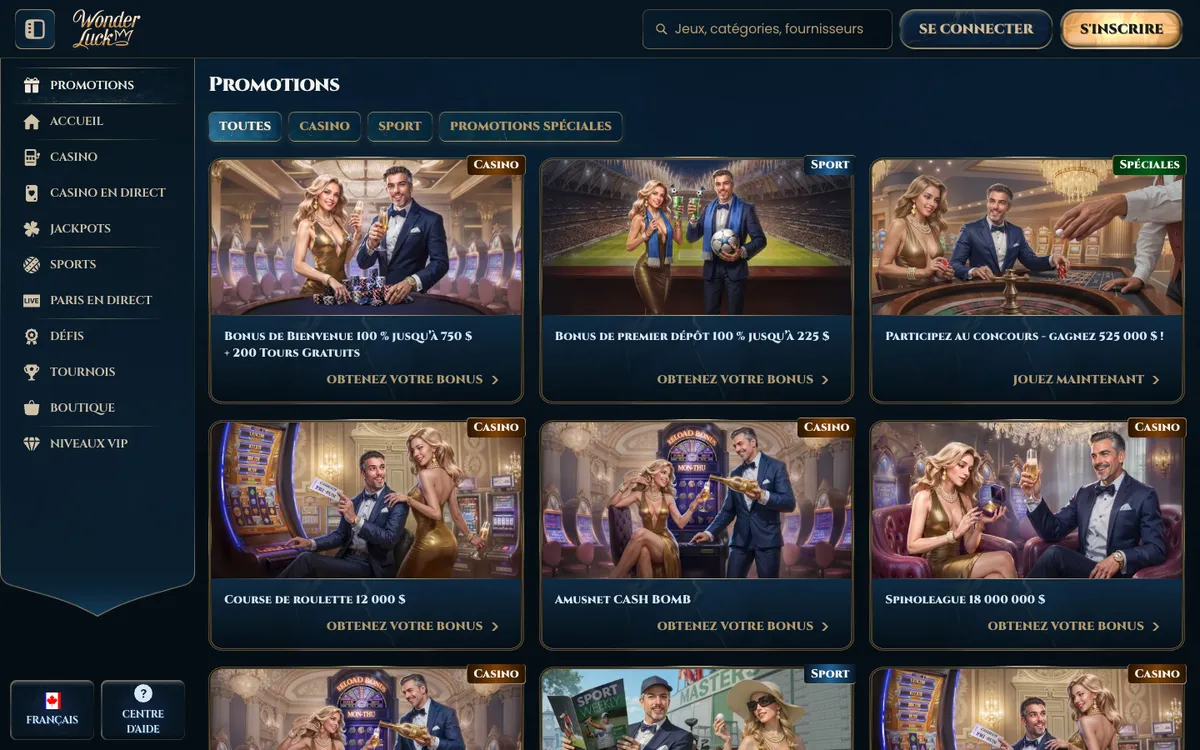 WonderLuck Casino — Promotions, captured from Canada