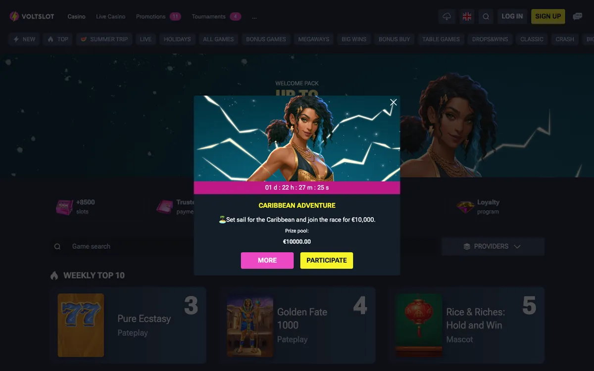 Voltslot Casino — Home page, captured from New Zealand