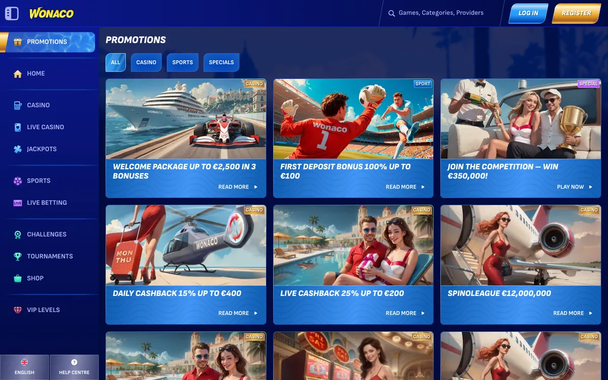 Wonaco Casino — «Акции», снято из страны Канада