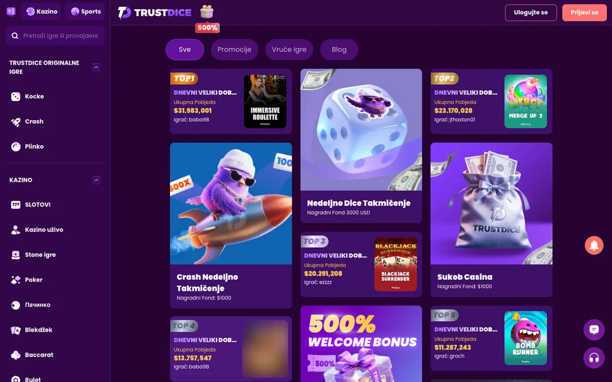 TrustDice Casino — «Акции», снято из страны Хорватия