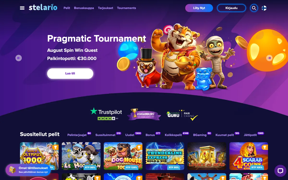 Stelario Casino — Home page, captured from Finland