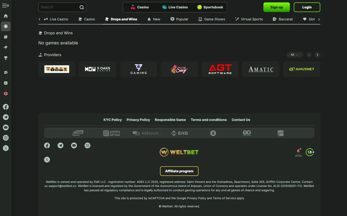 WeltBet Casino — Promotions, captured from Portugal