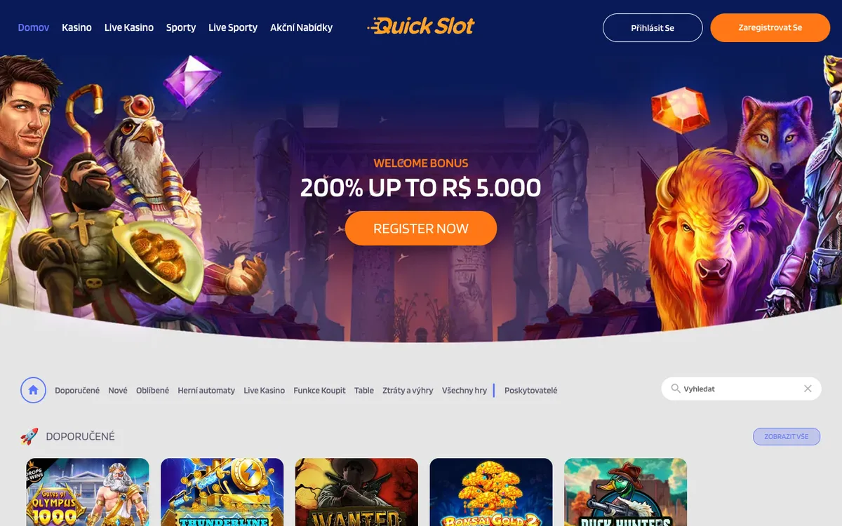 QuickSlot Casino — Home page, captured from Czechia