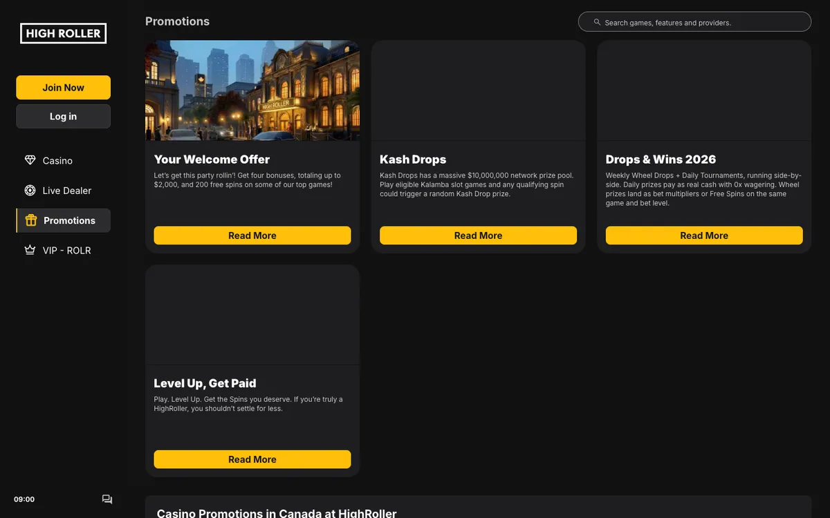 Highroller Casino — Promotions, captured from Canada