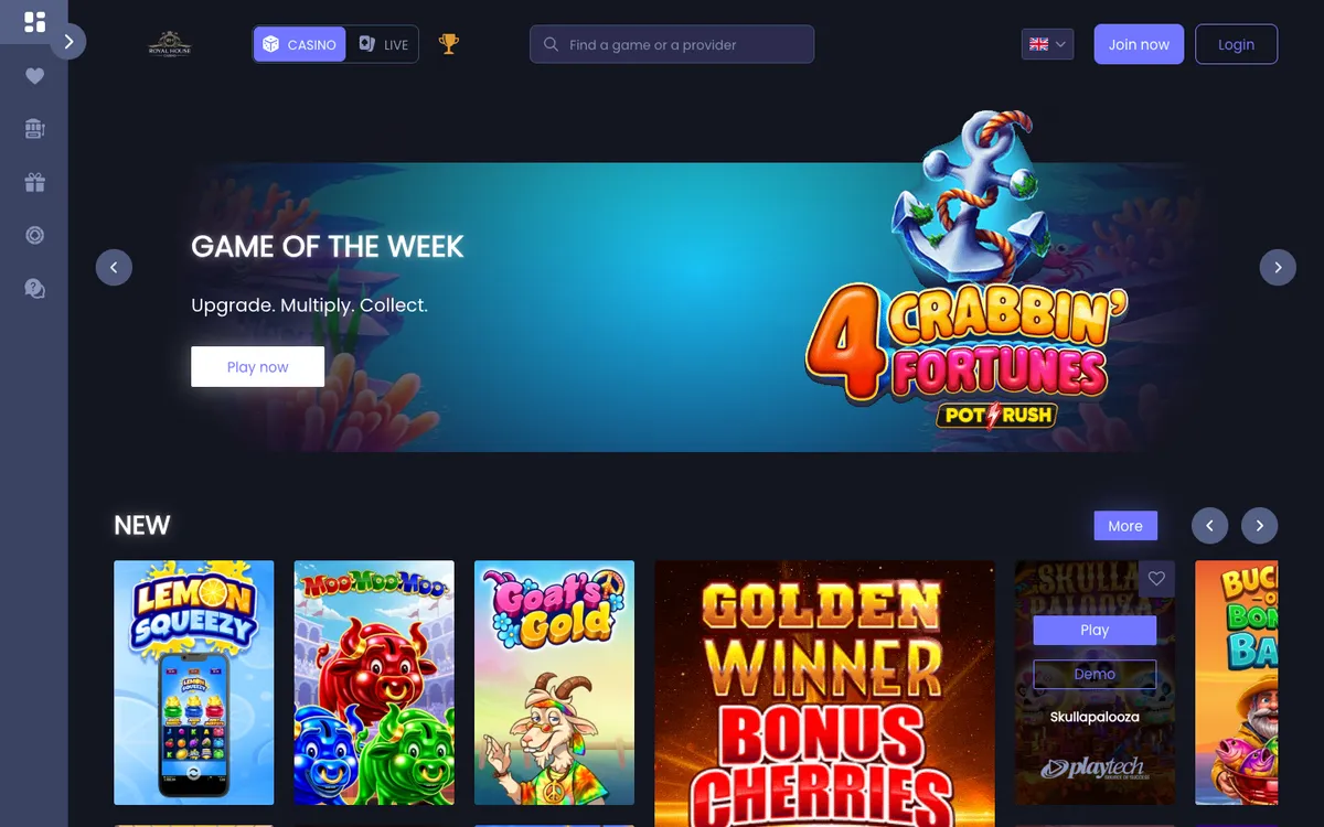 Royal House Casino — Home page, captured from Austria