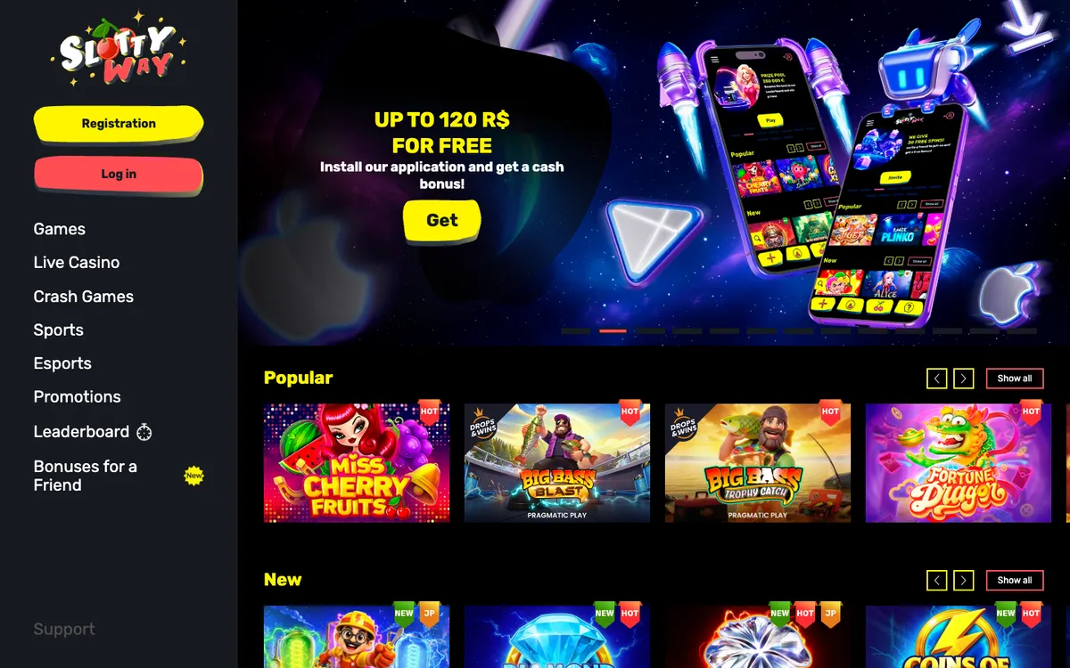 Slottyway Casino — «Главная», снято из страны Бразилия