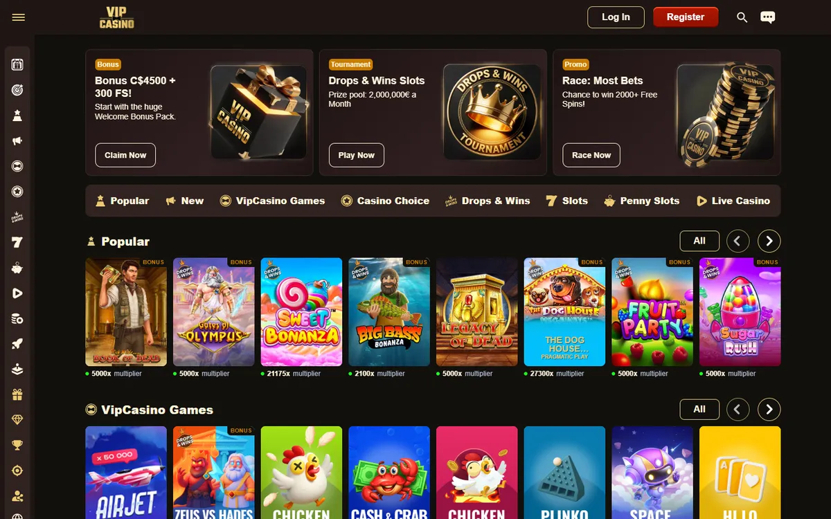Vip Casino — «Главная», снято из страны Канада