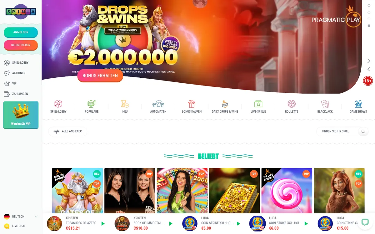 Spinia Casino — «Главная», снято из страны Австрия
