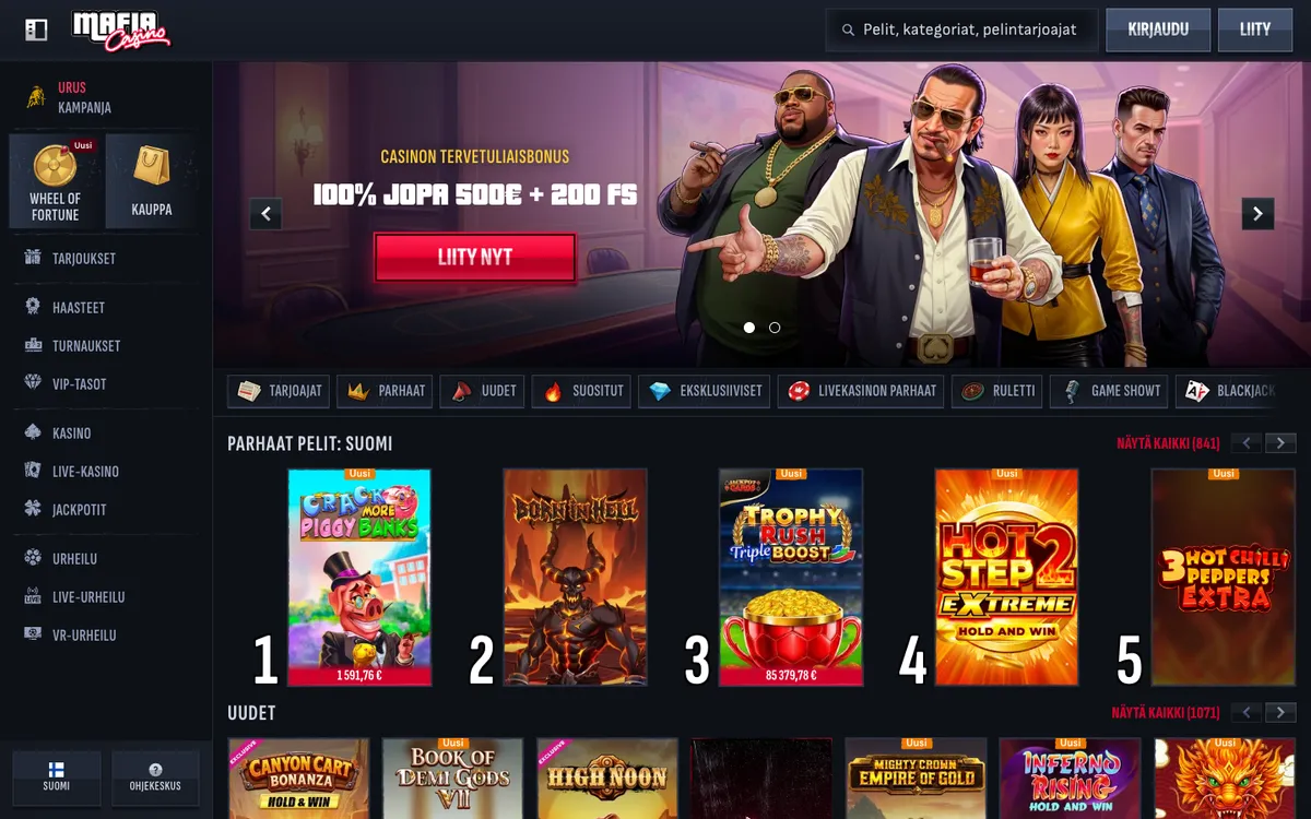 Mafia Casino — Home page, captured from Finland