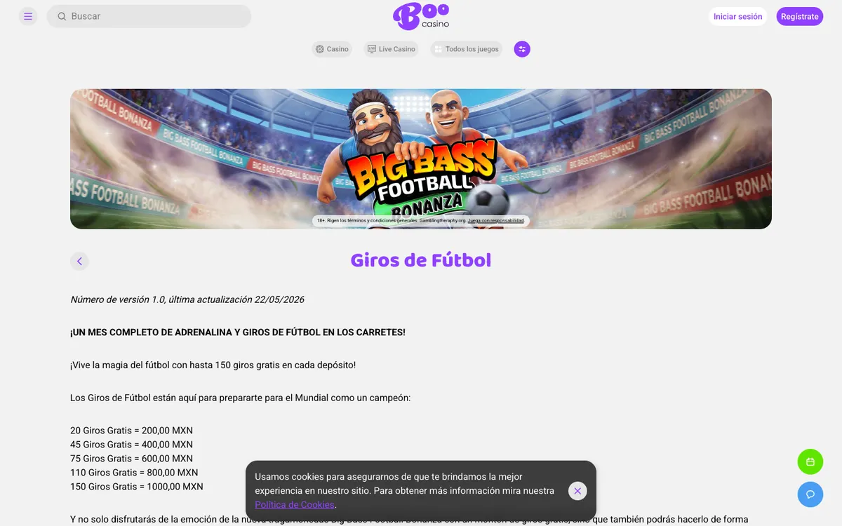 Boo Casino — Promotions, captured from Mexico