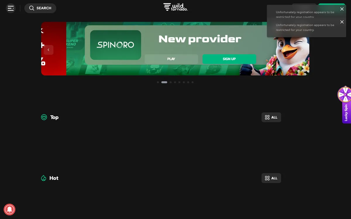 Wild Tornado Casino — Sign-up, captured from Brazil
