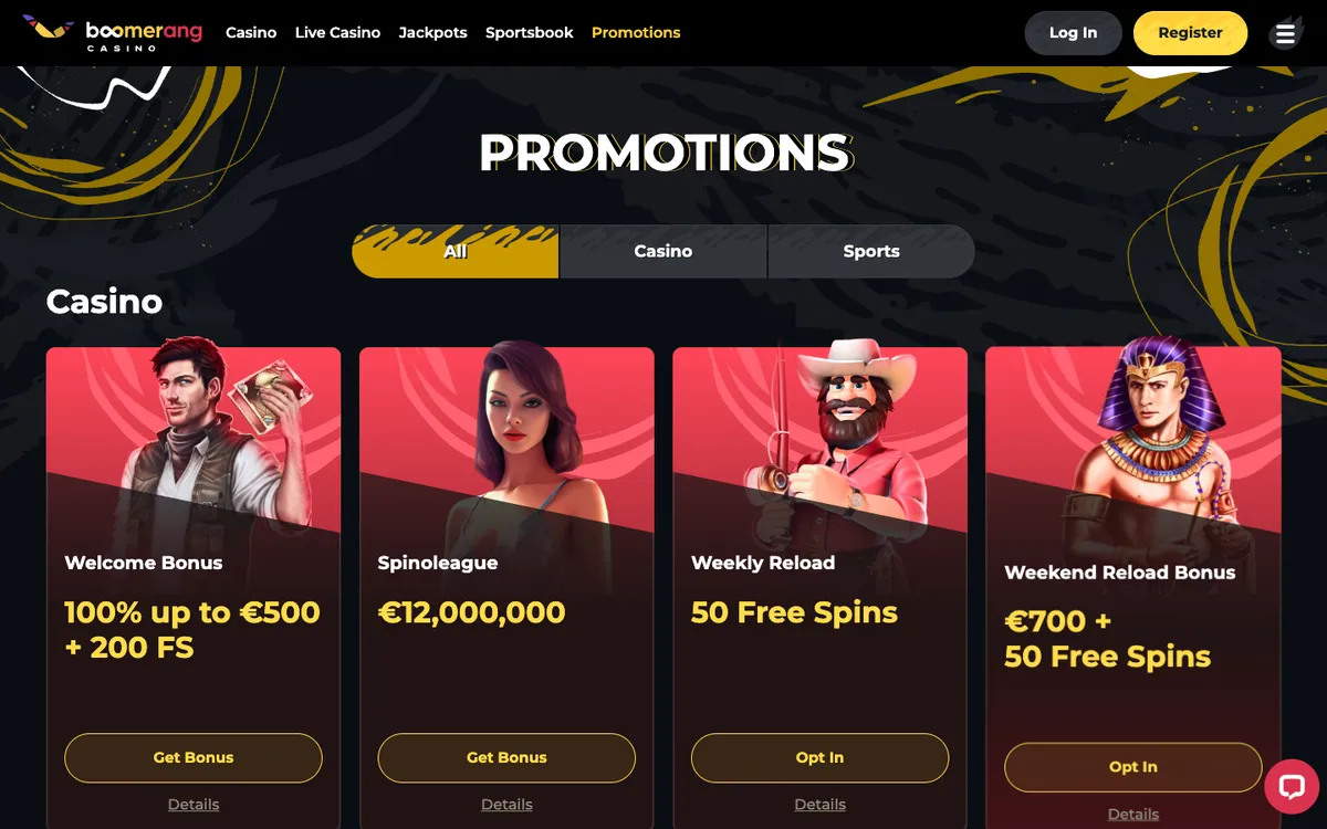 Boomerang Casino — Promotions, captured from New Zealand