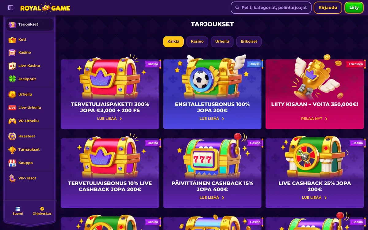 RoyalGame Casino — Promotions, captured from Finland