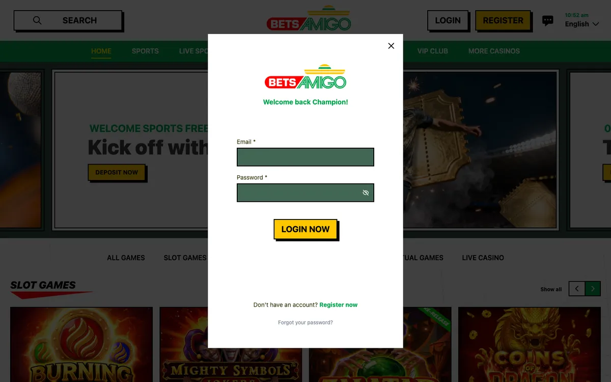 Betsamigo Casino — «Регистрация», снято из страны Новая Зеландия