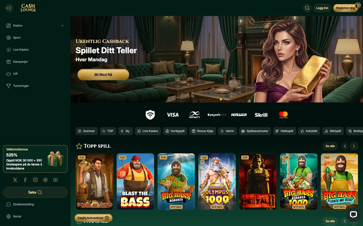 Cash Lounge Casino — «Главная», снято из страны Норвегия
