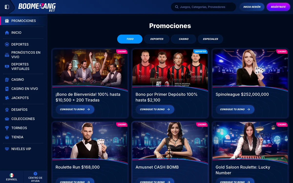 Boomerang-bet Casino — Promotions, captured from Mexico