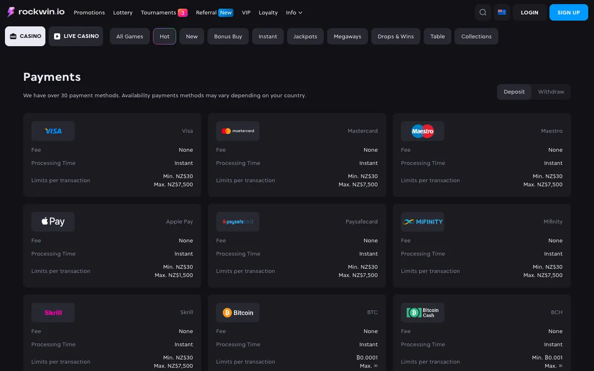 Rockwin Casino — «Платежи», снято из страны Новая Зеландия