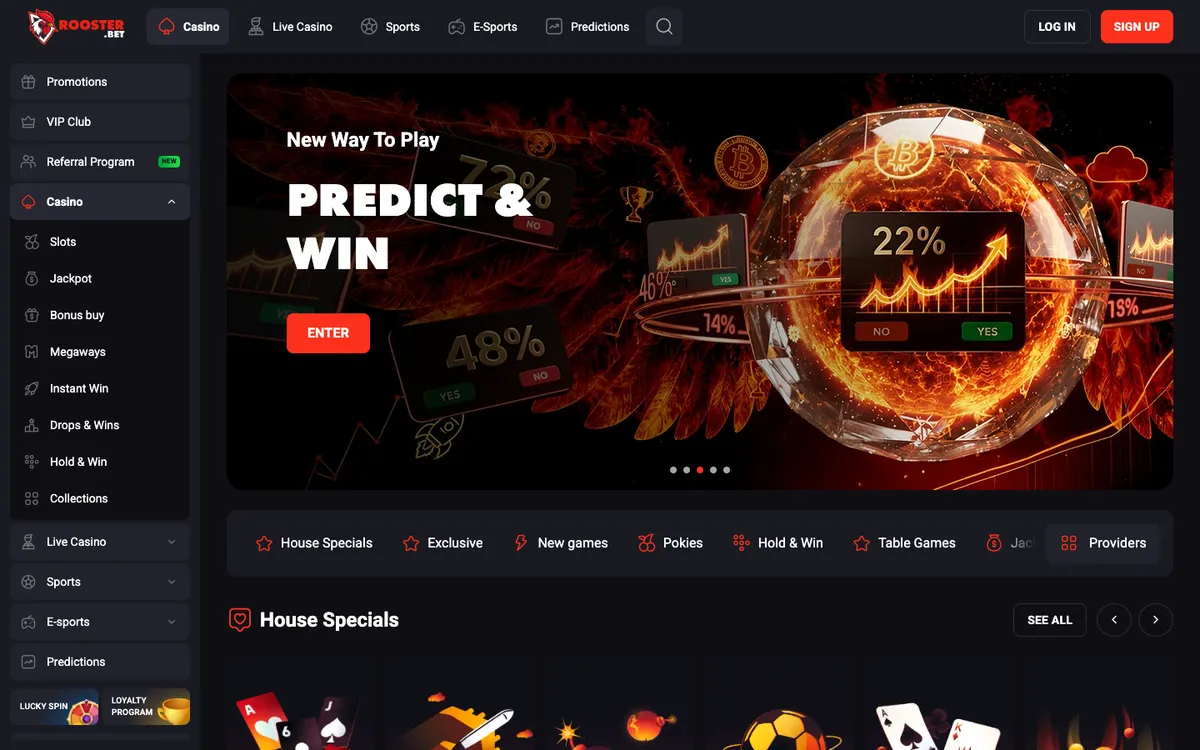 Rooster Bet Casino — Home page, captured from New Zealand