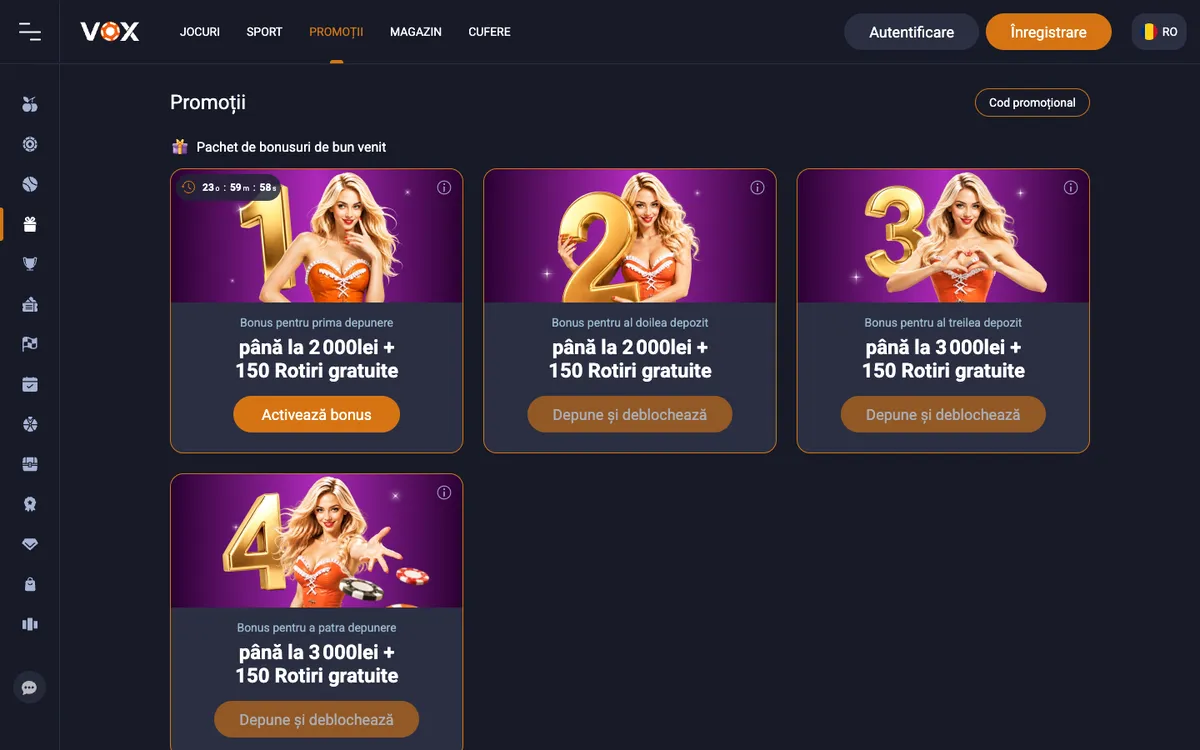 Vox Casino — Promotions, captured from Romania