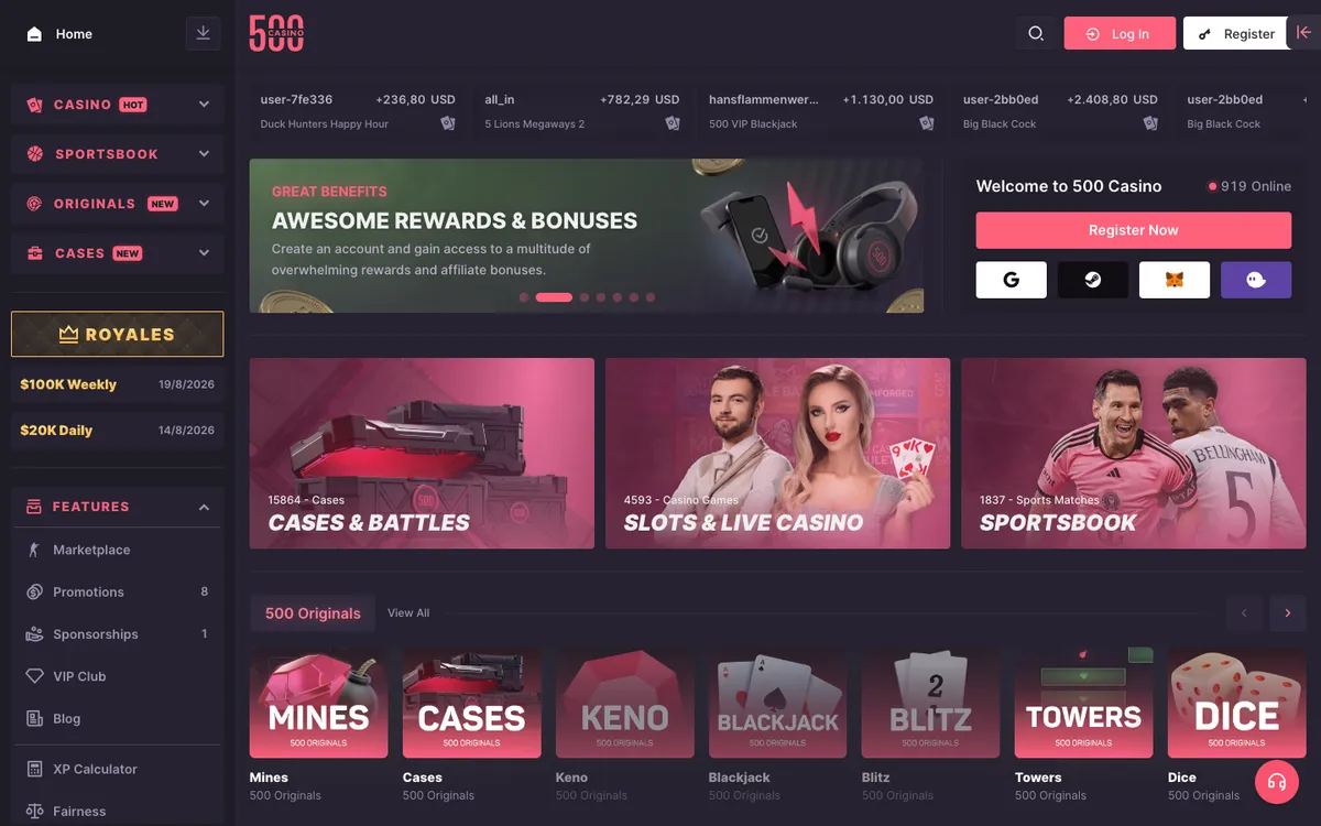 500 Casino — «Главная», снято из страны Колумбия