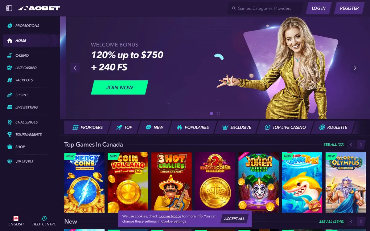 NaoBet Casino — «Главная», снято из страны Канада