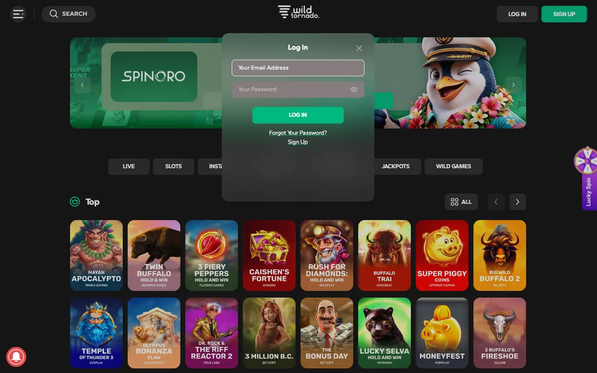 Wild Tornado Casino — Sign-up, captured from Australia