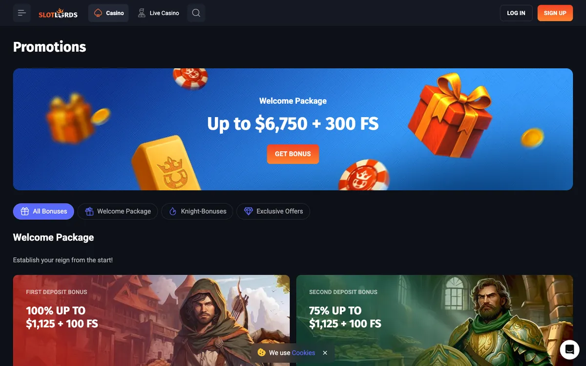 SlotLords Casino — Promotions, captured from Australia