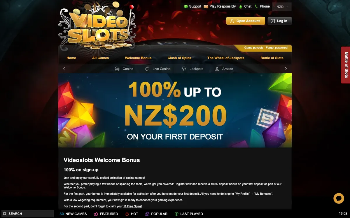 Videoslots Casino — Promotions, captured from New Zealand