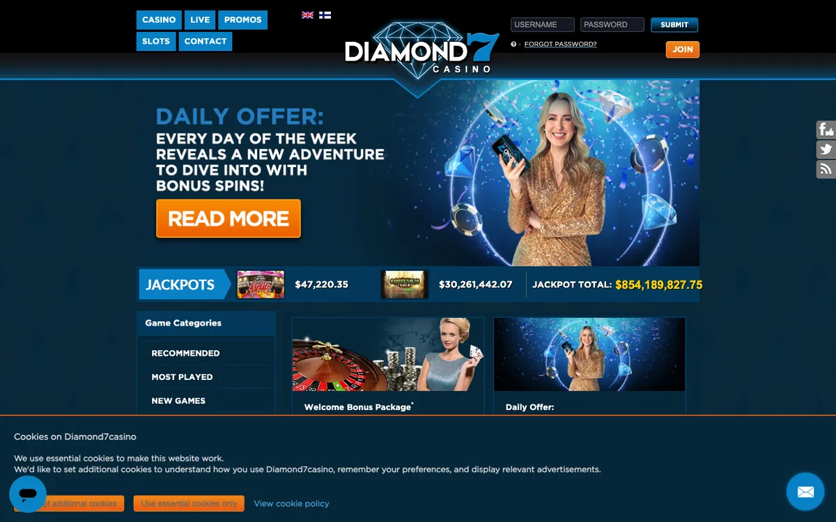 Diamond 7 Casino — Promotions, captured from New Zealand