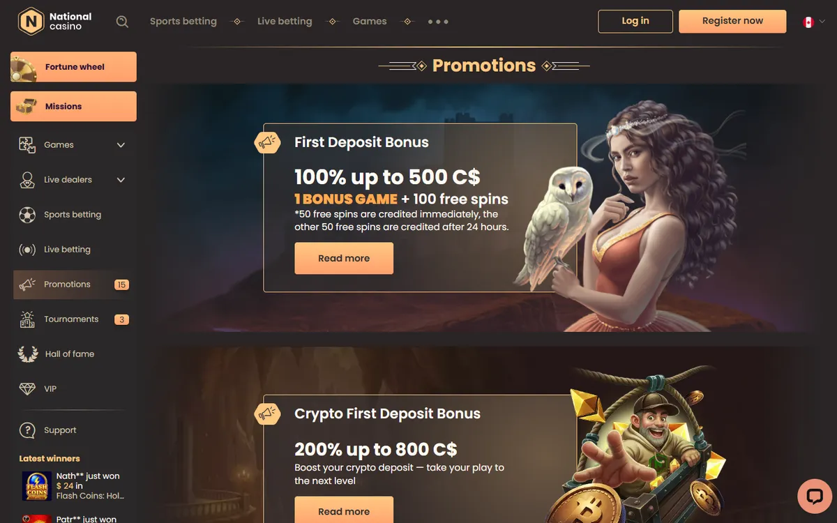 National Casino — Promotions, captured from Canada