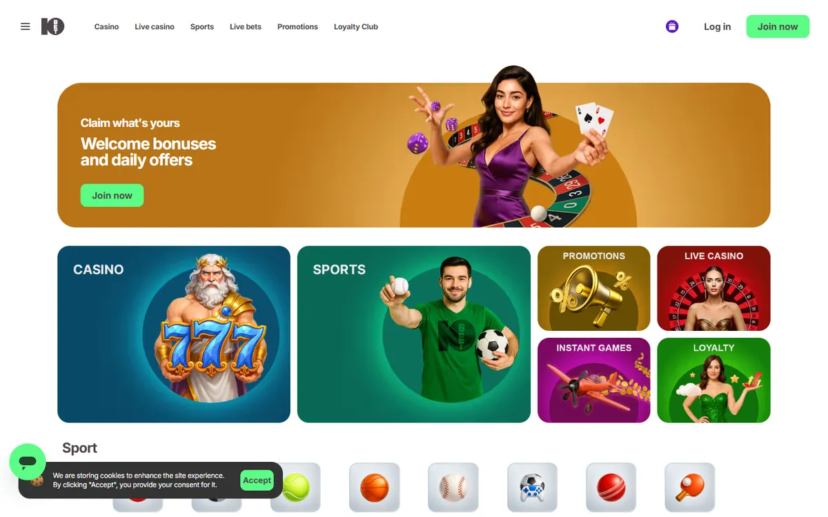 10bet Casino — Home page, captured from Canada