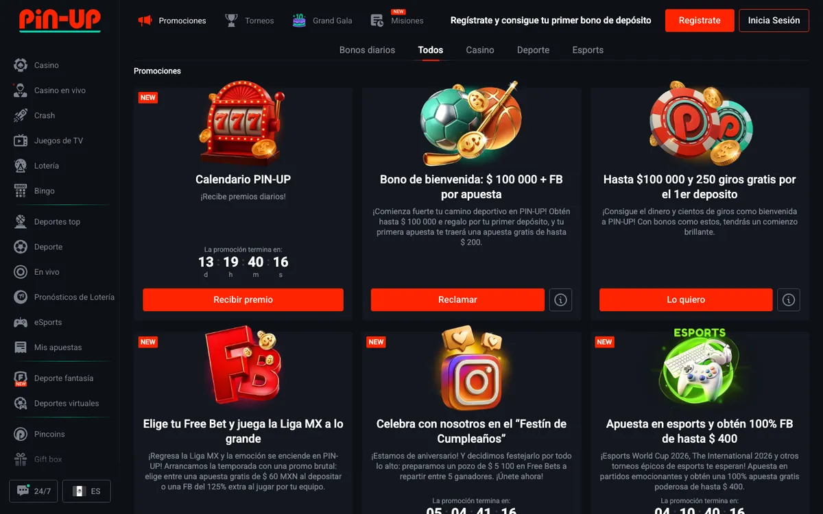 Pin-up Casino — Promotions, captured from Mexico