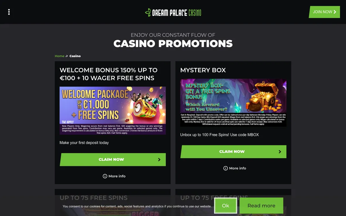 Dream Palace Casino — Promotions, captured from Australia
