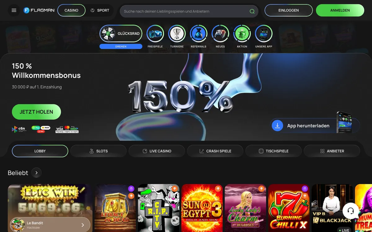 Flagman Casino — Home page, captured from Germany