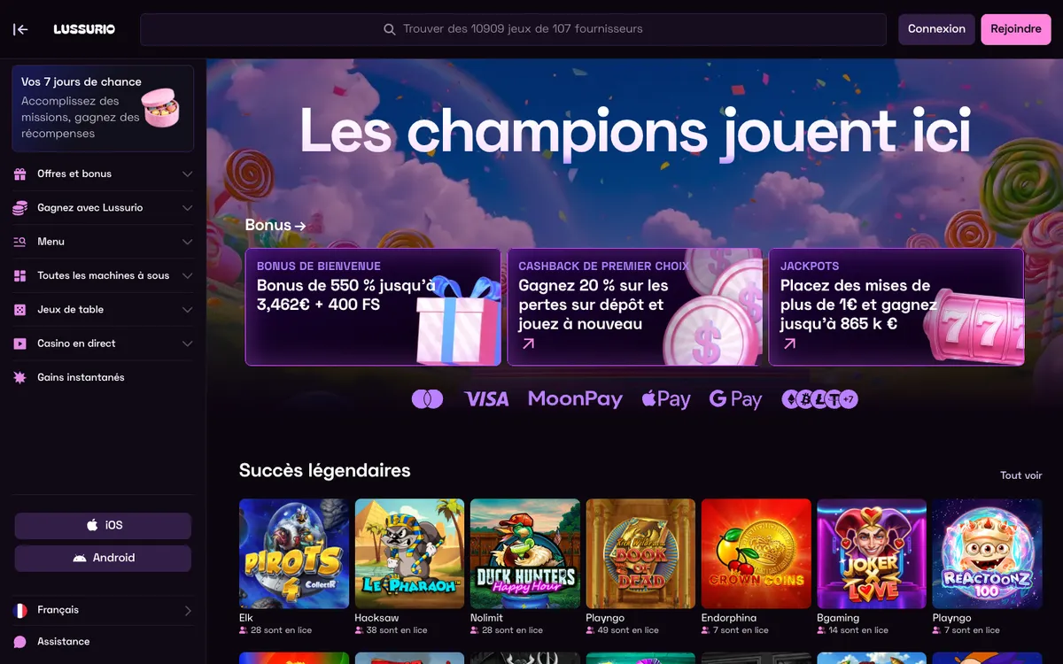 Lussurio Casino — Home page, captured from France
