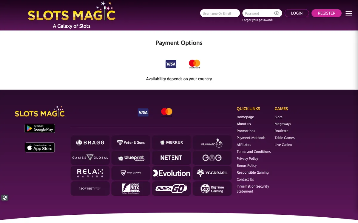 Slots Magic Casino — Payments, captured from Australia