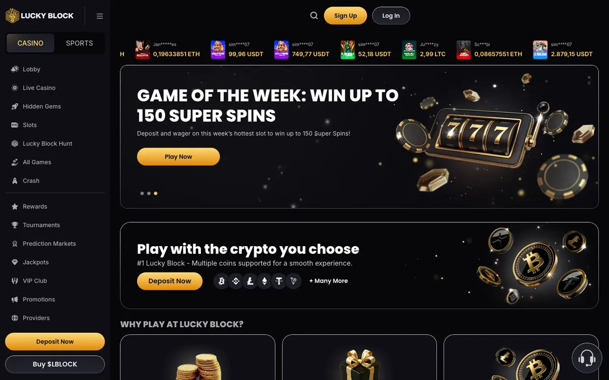 Lucky Block Casino — «Главная», снято из страны Бельгия