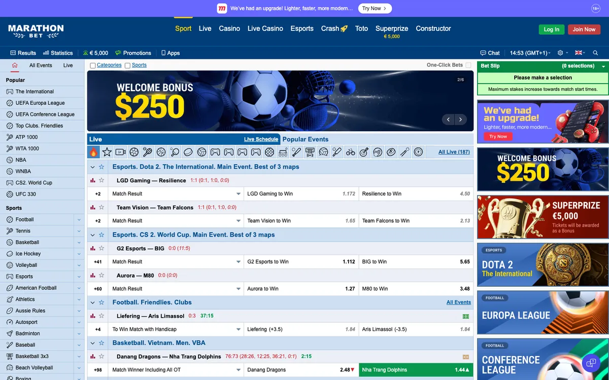Marathonbet Casino — Home page, captured from Nigeria
