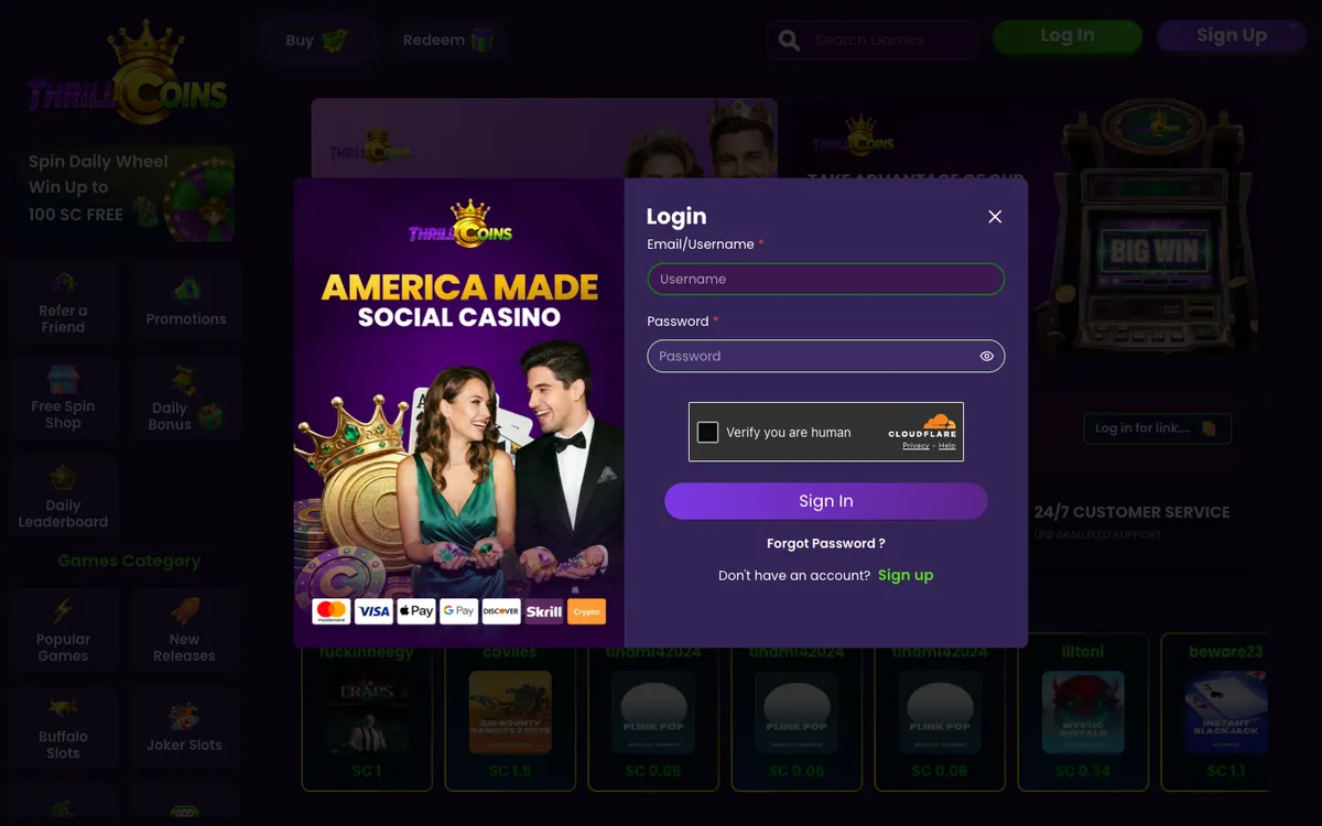 ThrillCoins Casino — Sign-up, captured from United States