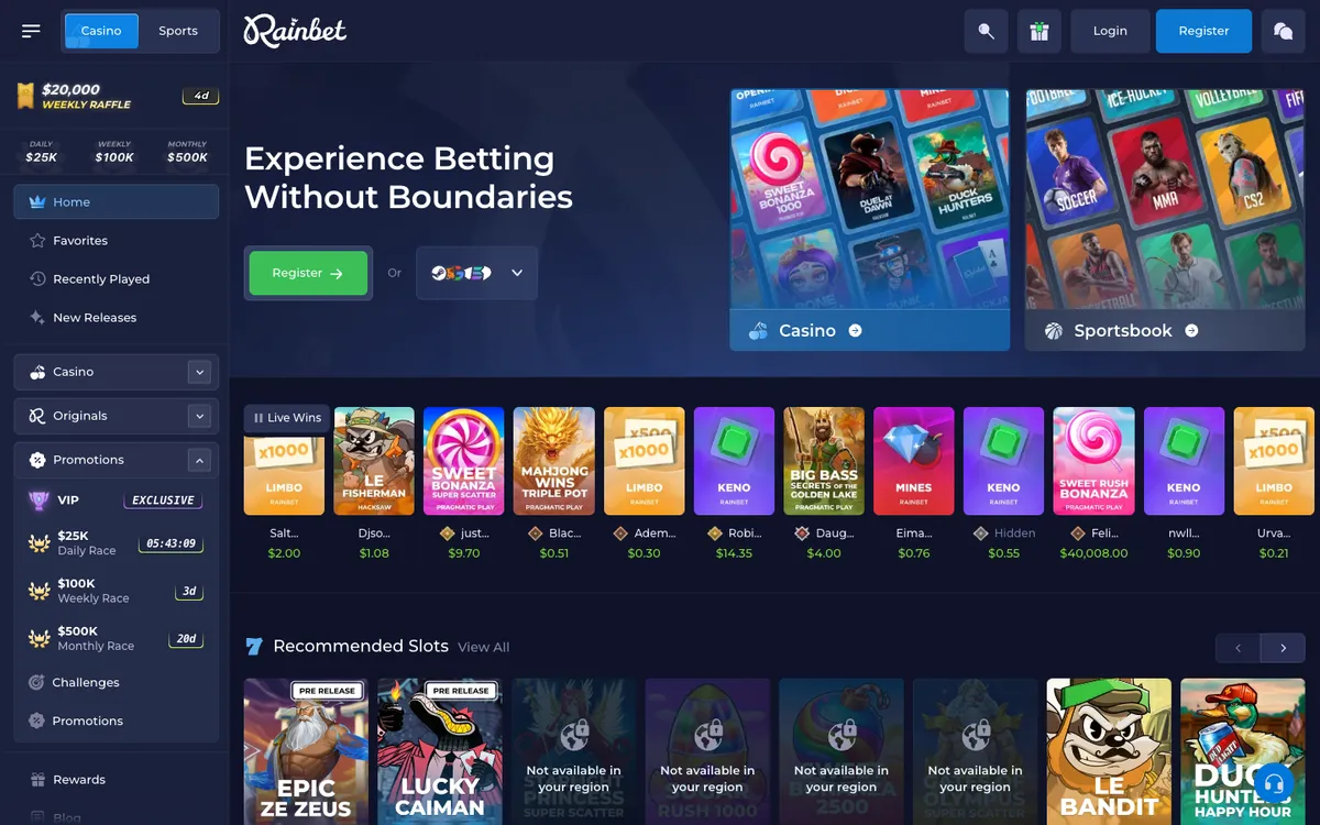 Rainbet Casino — «Главная», снято из страны Япония
