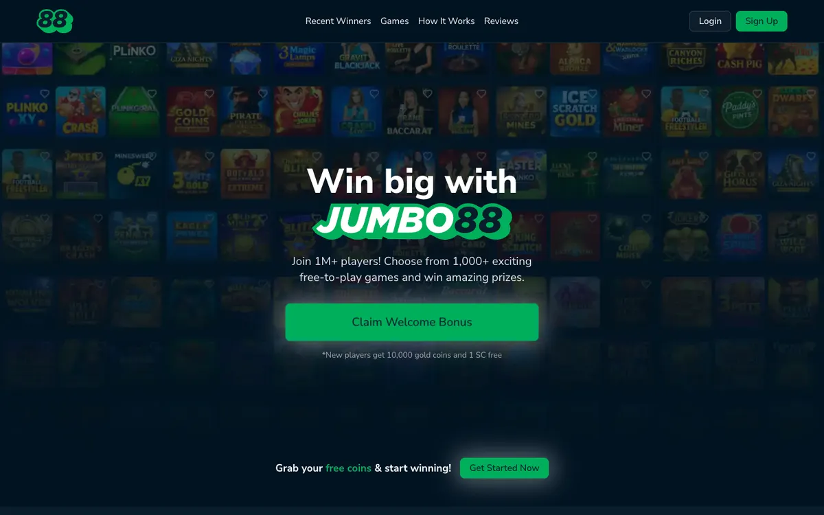 Jumbo88 Casino — Home page, captured from United States