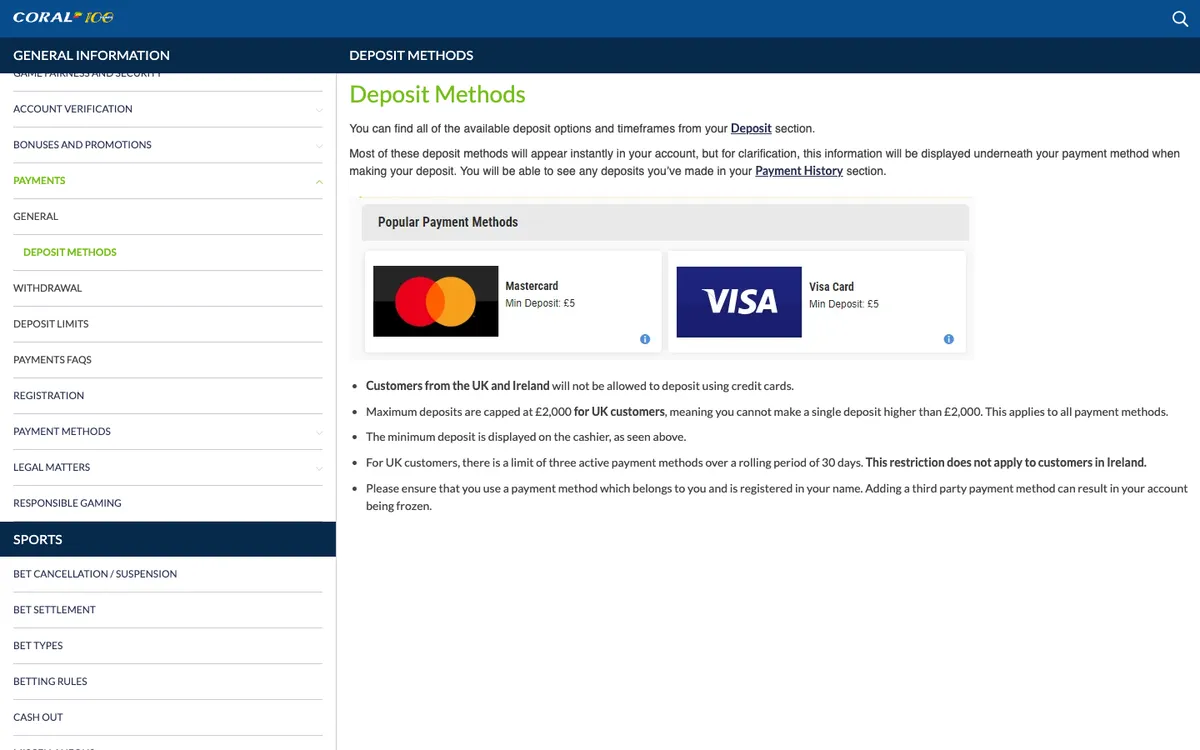 Coral Casino — Payments, captured from United Kingdom
