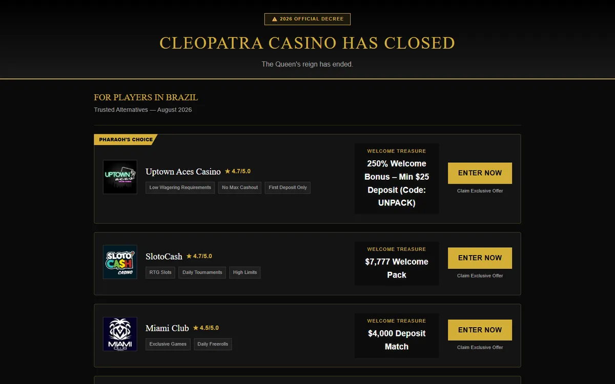 Cleopatra Casino — «Главная», снято из страны Канада