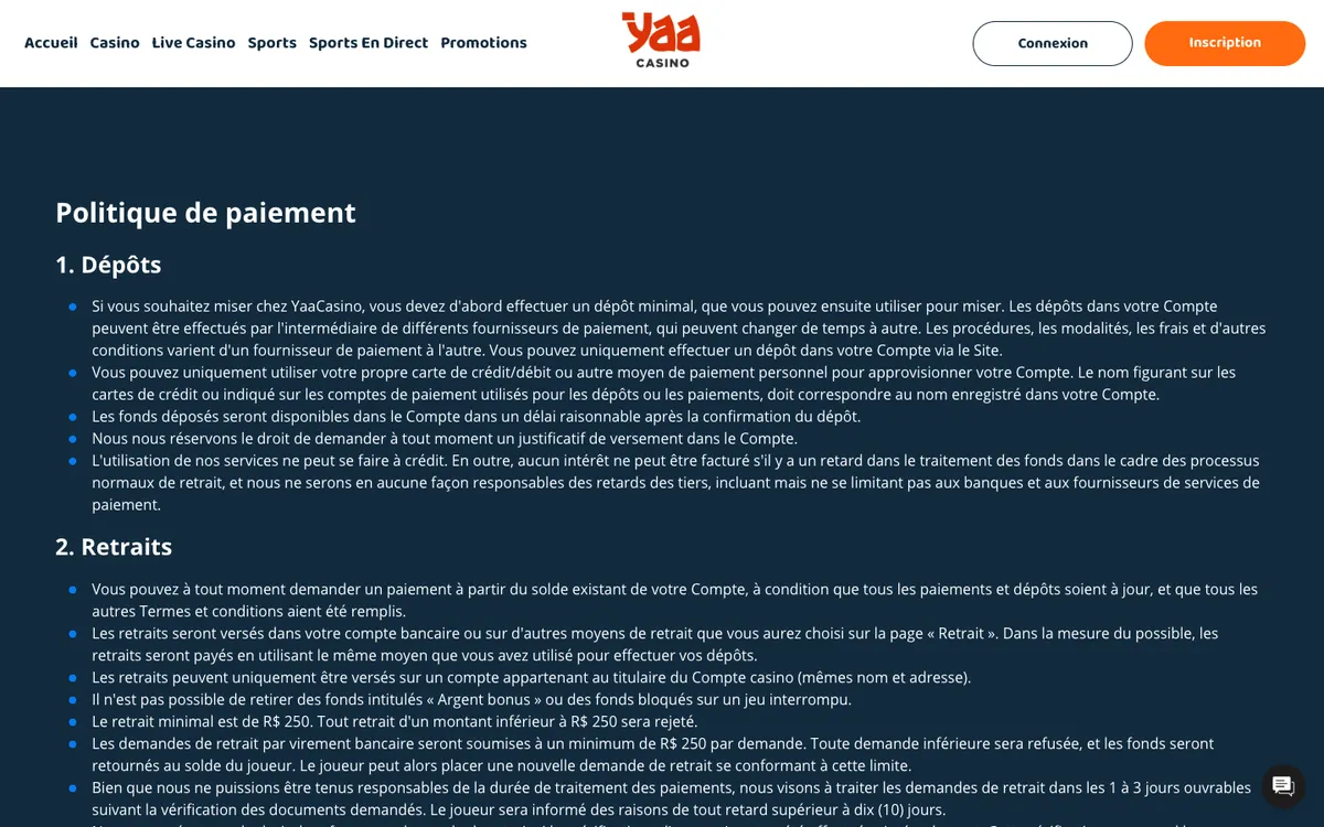 YaaCasino — Payments, captured from France
