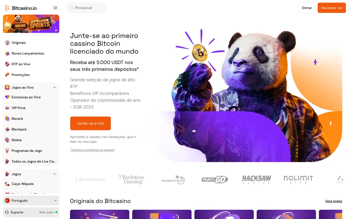 Bitcasino.io — Home page, captured from Brazil