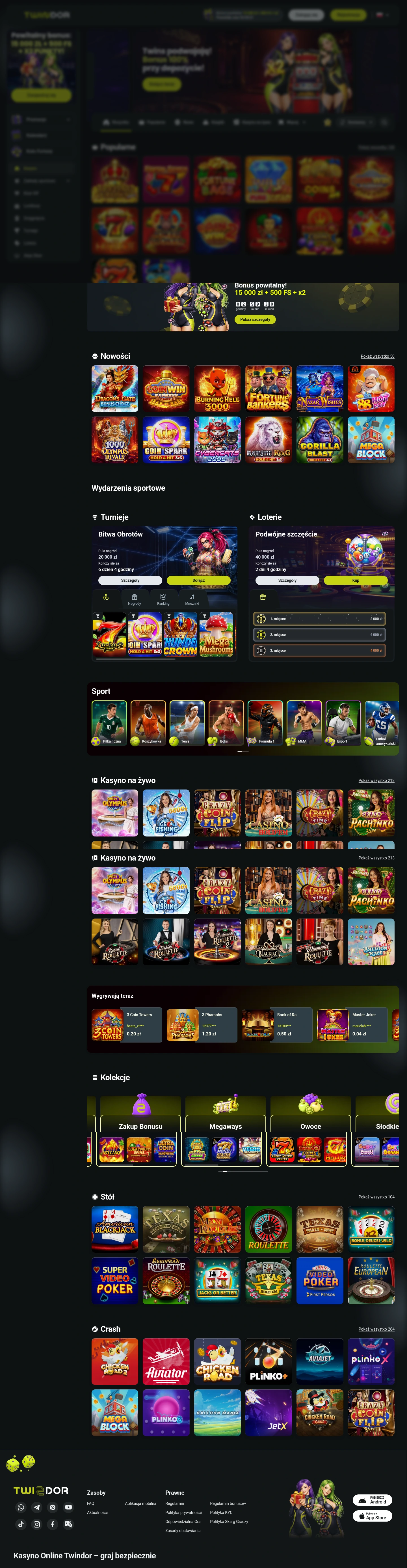 Twindor Casino — Home page, captured from Poland