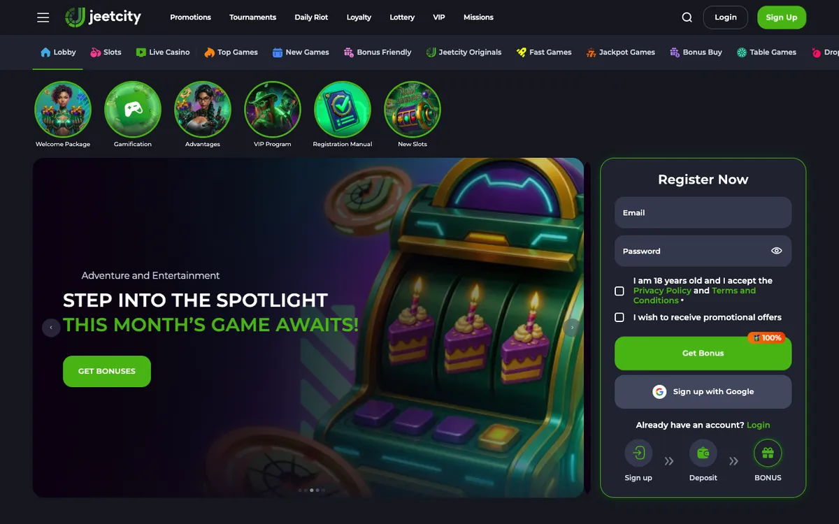 JeetCity Casino — Home page, captured from Norway