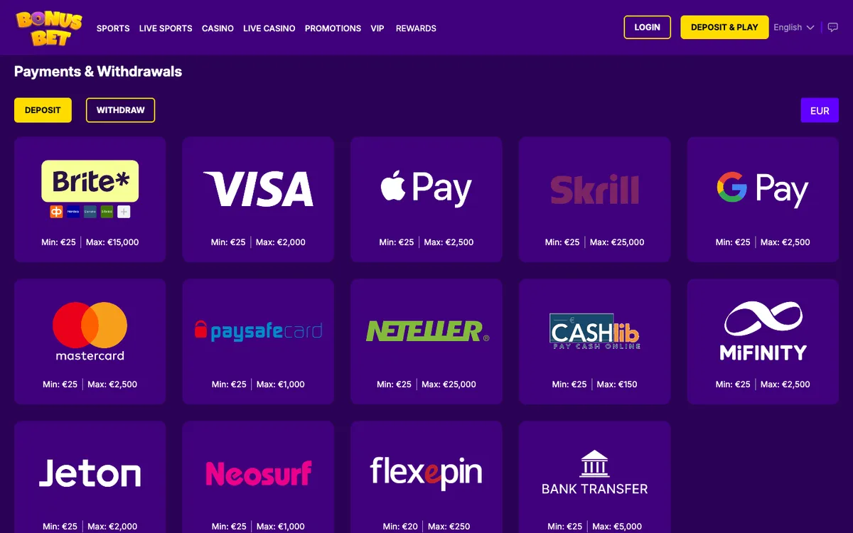BonusBet Casino — Payments, captured from Finland